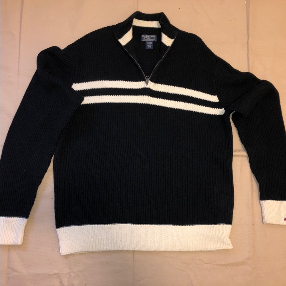 Striped Polo Sweater Half Zip Logo on Sleeve
